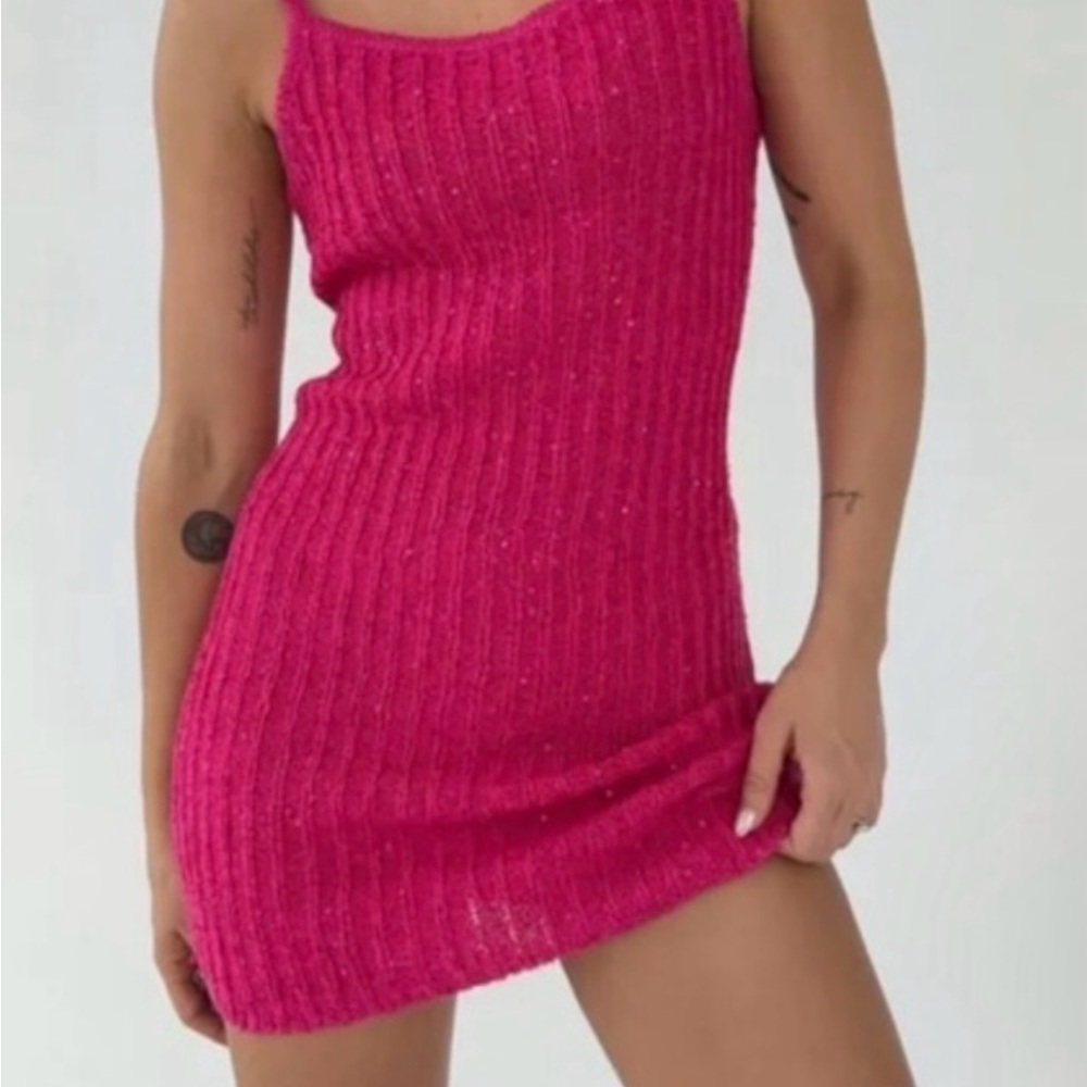 Rumored Hot Pink Ribbed Mini Dress